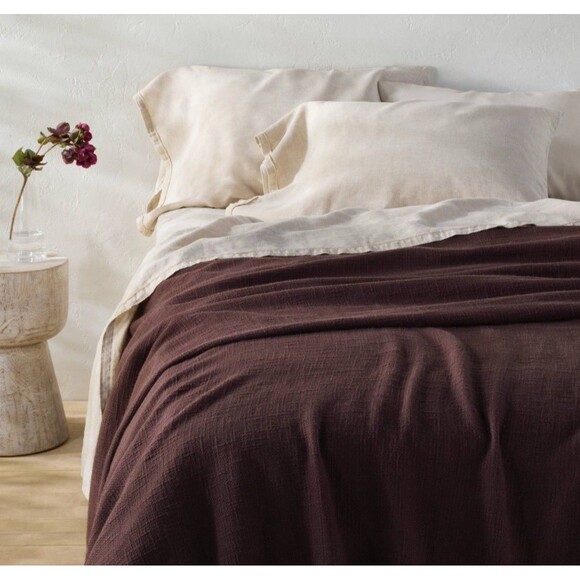 Full/Queen Cotton Slub Blanket Fig Brown - Casaluna NEW - Picture 1 of 6